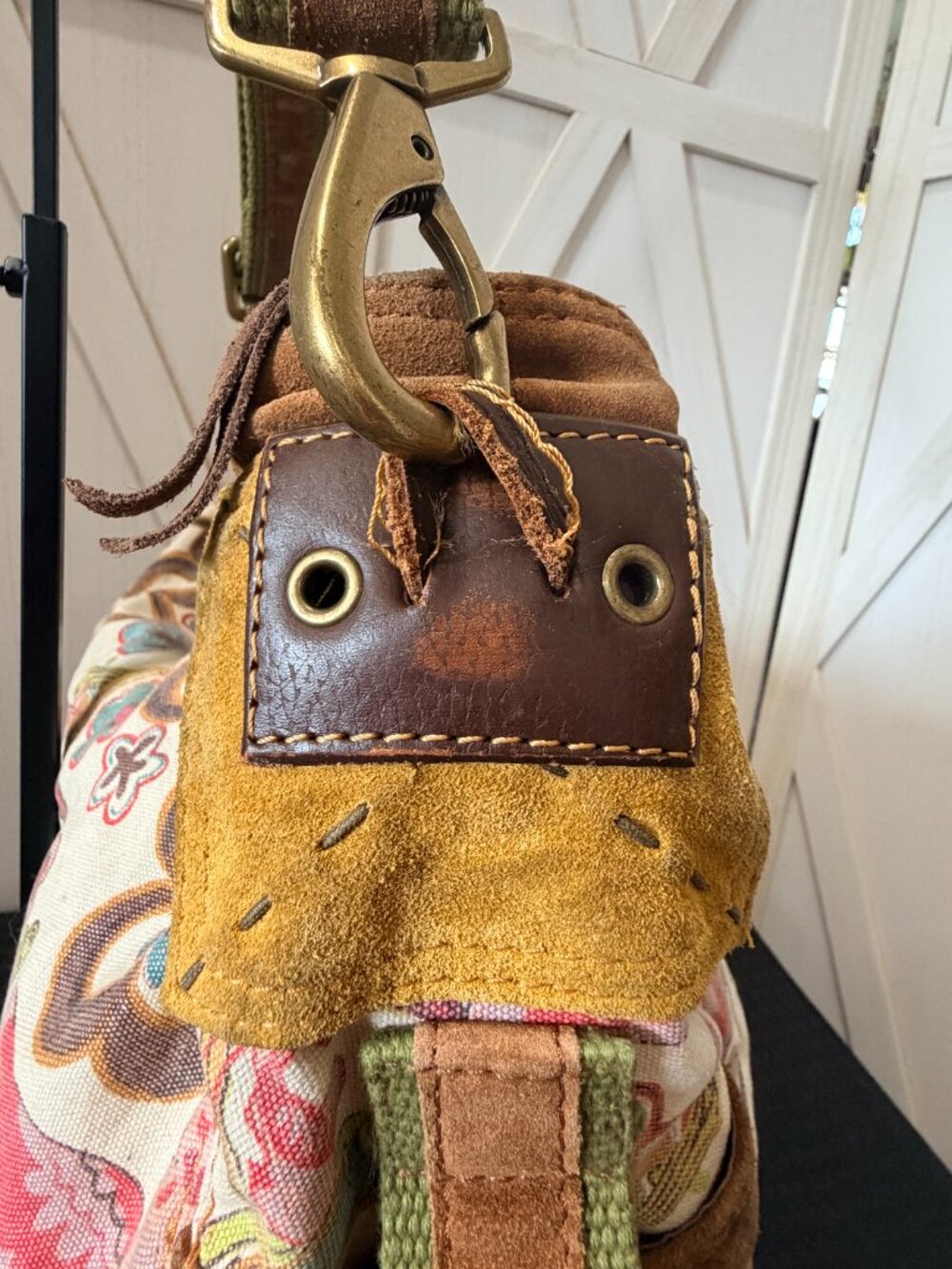 Lucky Brand Boho Hummingbird Floral Canvas Suede Hobo Shoulder Bag - Picture 12 of 12